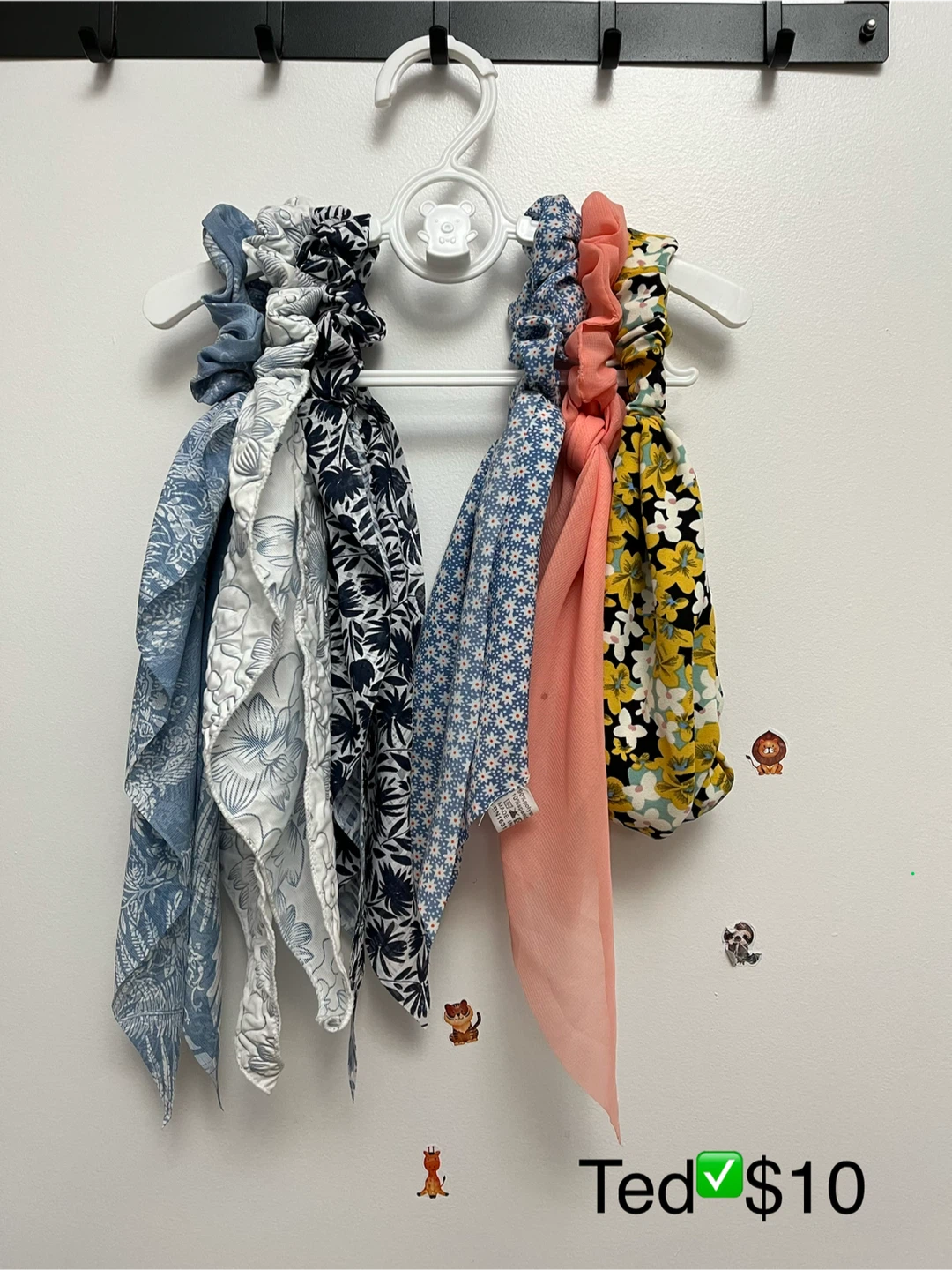 Set of 6 Scrunchie Scarves with Assorted Prints