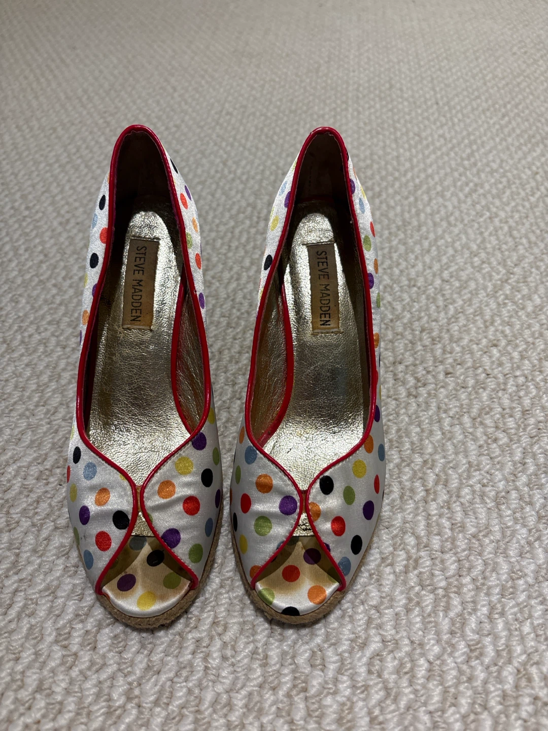 Steve Madden Polka Dot Peep-Toe Wedge Heels