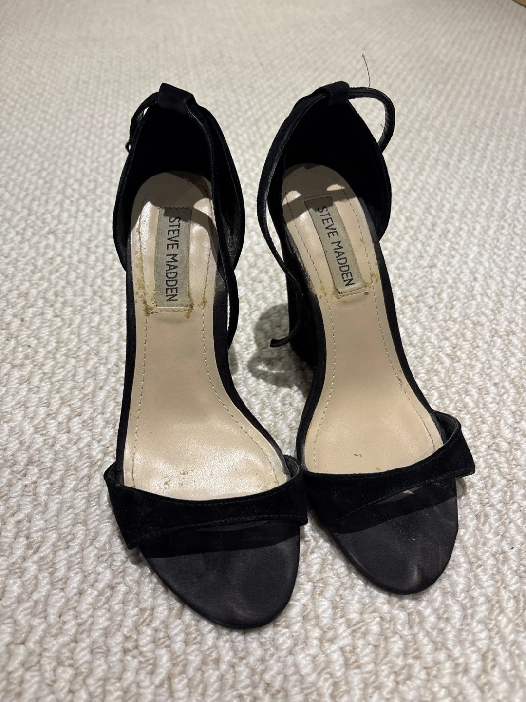 Steve Madden Black Suede Wedge Sandals