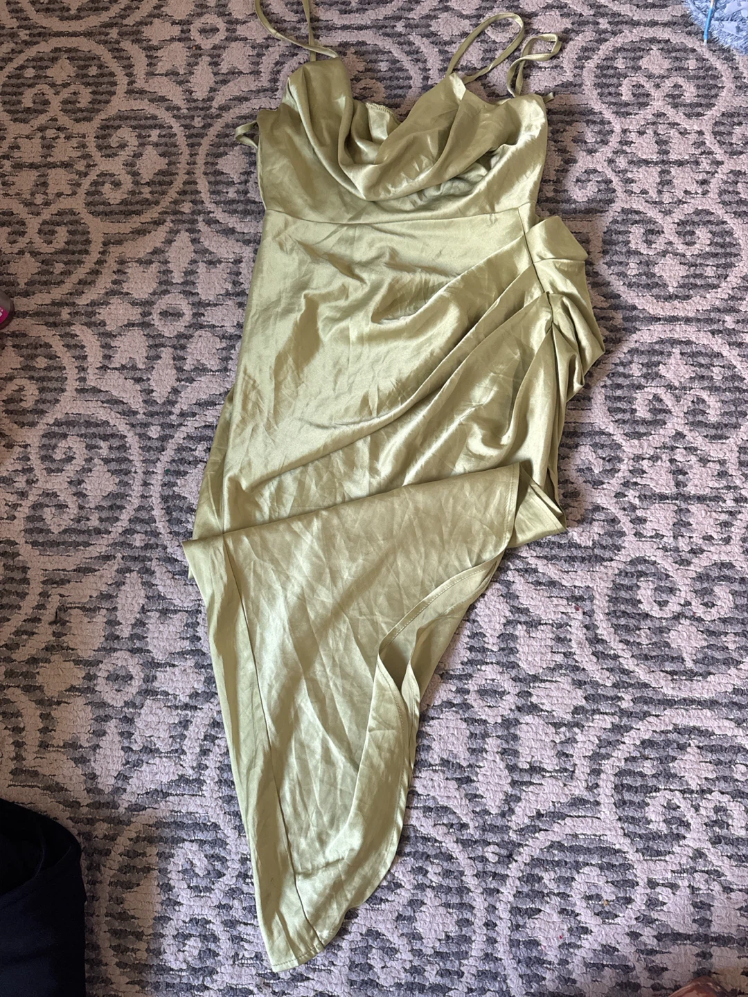 Satin Cowl Neck Midi Dress pistachio green color size smal