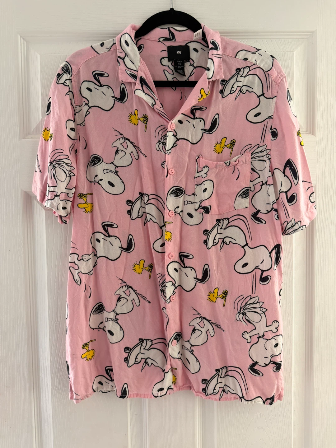 H&M Pink Snoopy Button-Up Shirt - Size Medium