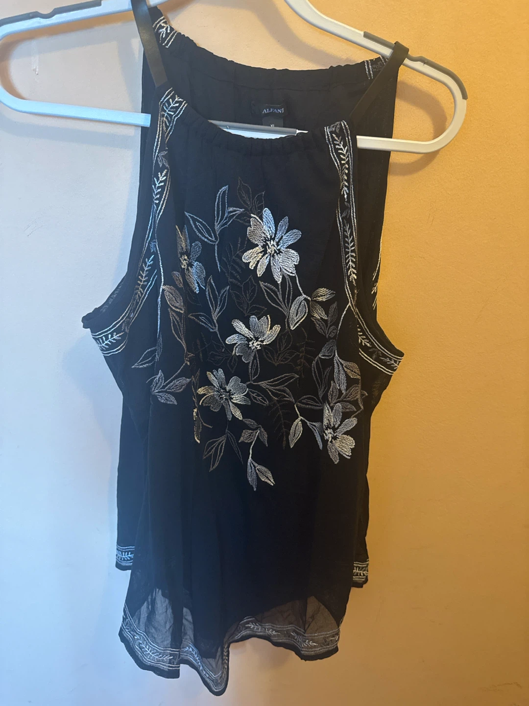 Alfani Black Embroidered Tank Top XL