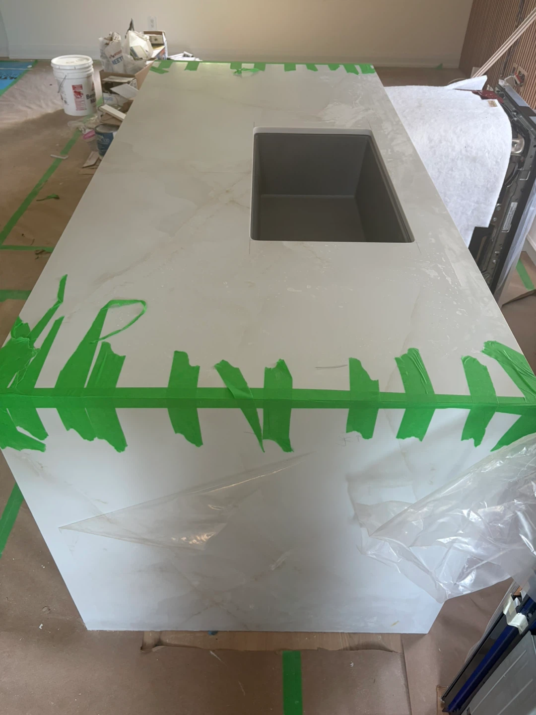White Quartz Kitchen Island Countertop with Sink Cutout - photo 3