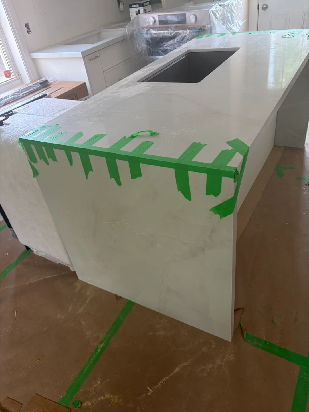 White Quartz Kitchen Island Countertop with Sink Cutout - photo 2
