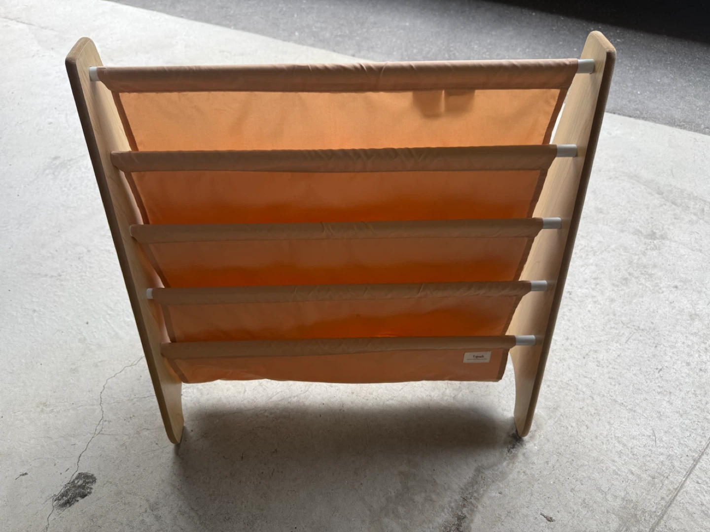 Wooden Magazine Rack with Orange Fabric Shelves