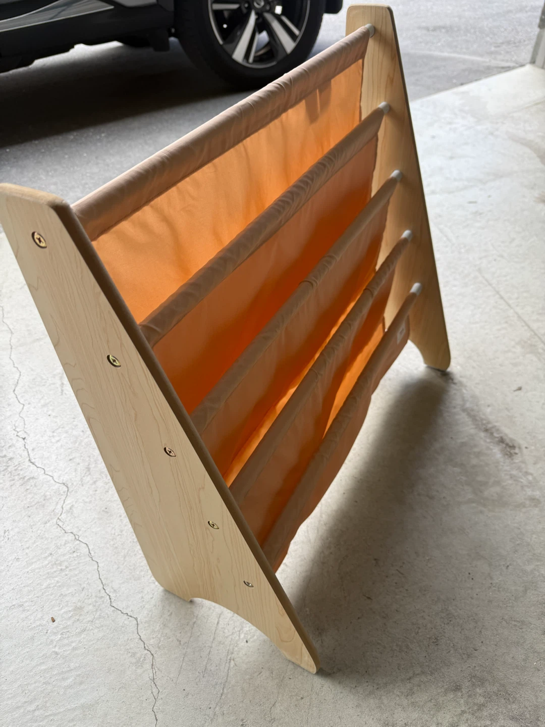 Wooden Magazine Rack with Orange Fabric Shelves - photo 2
