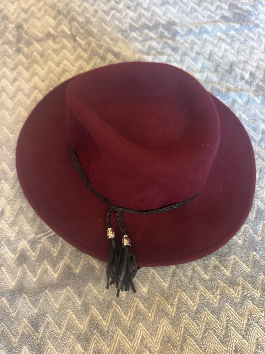Maroon Fedora Hat with Tassel