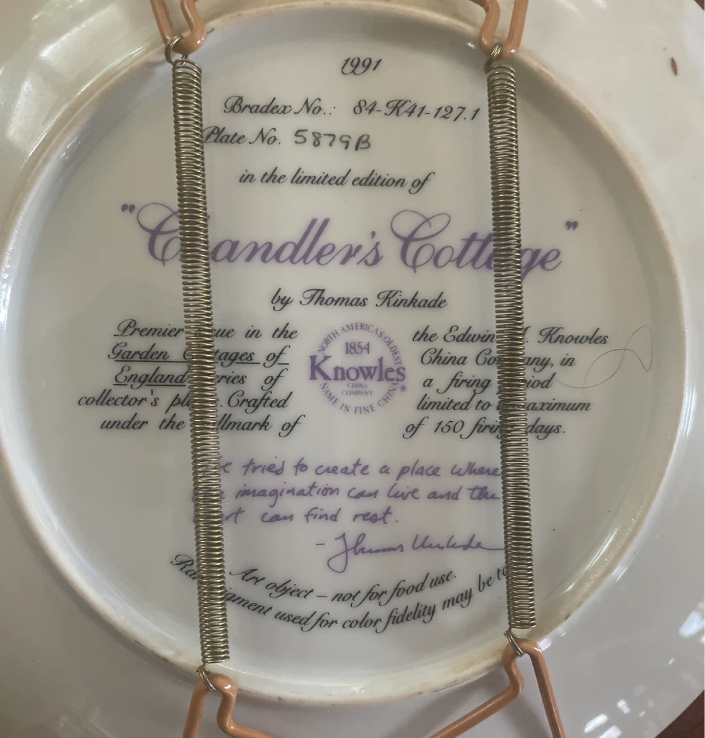 Thomas Kinkade "Chandler's Cottage" Collector Plate - photo 3
