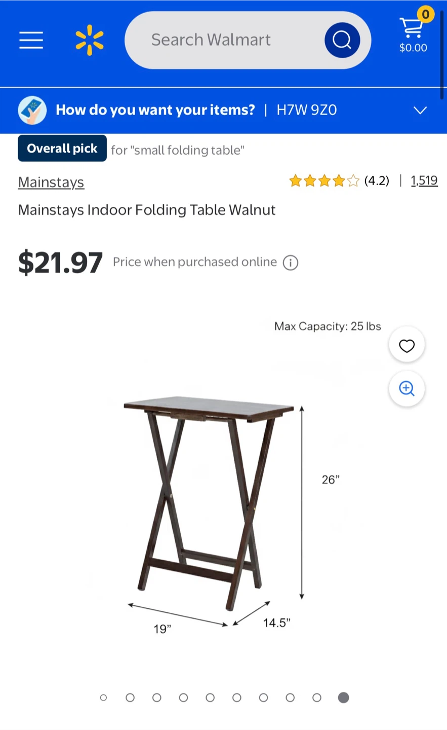 Mainstays Indoor Folding Table Walnut