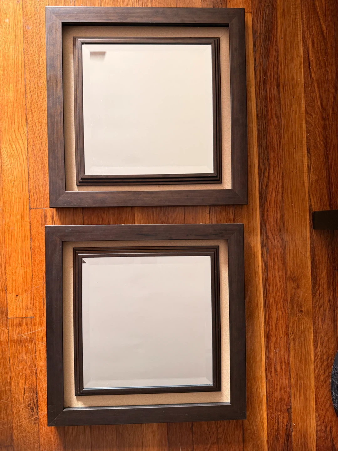 Set of 2 Dark Wood Framed Square Mirrors