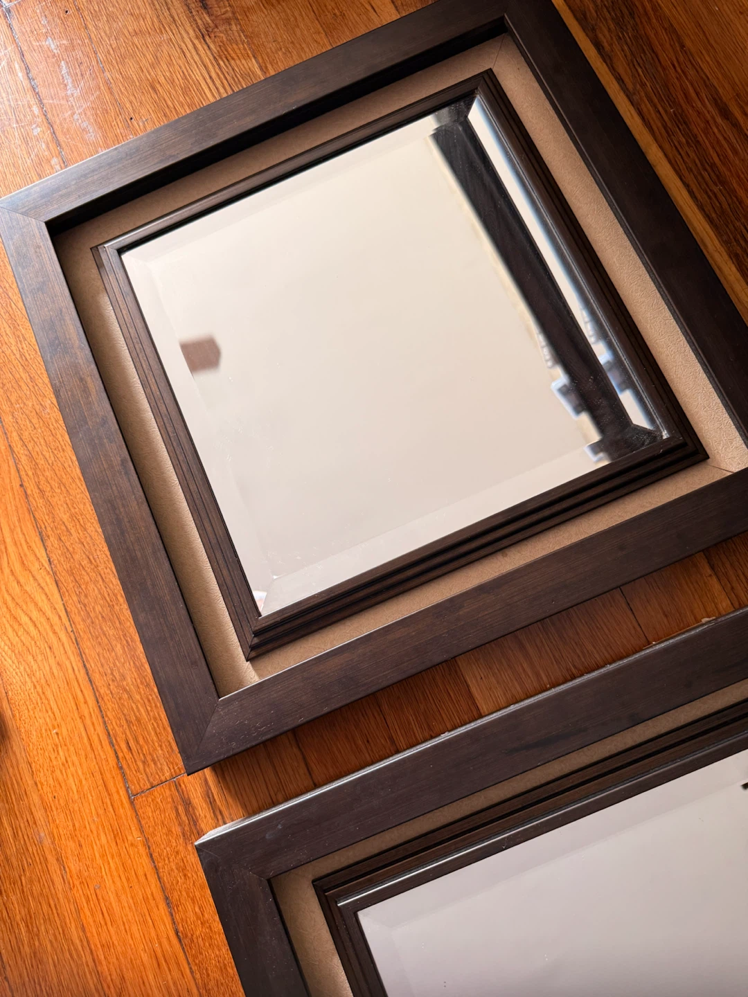 Set of 2 Dark Wood Framed Square Mirrors - photo 2