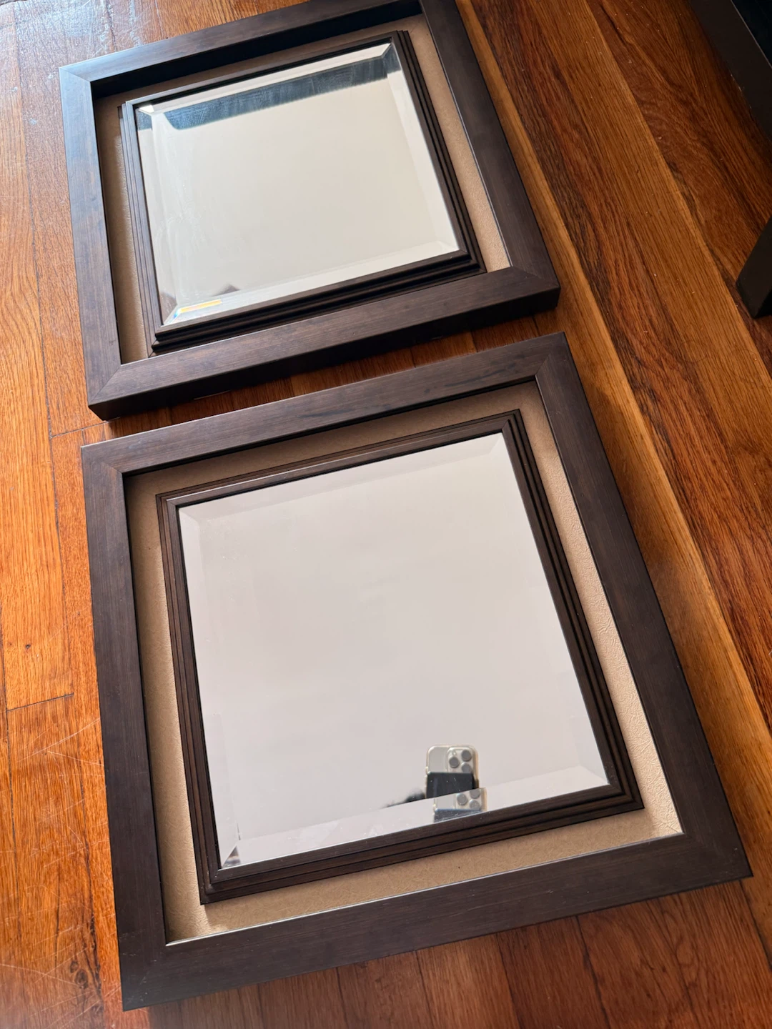 Set of 2 Dark Wood Framed Square Mirrors - photo 3