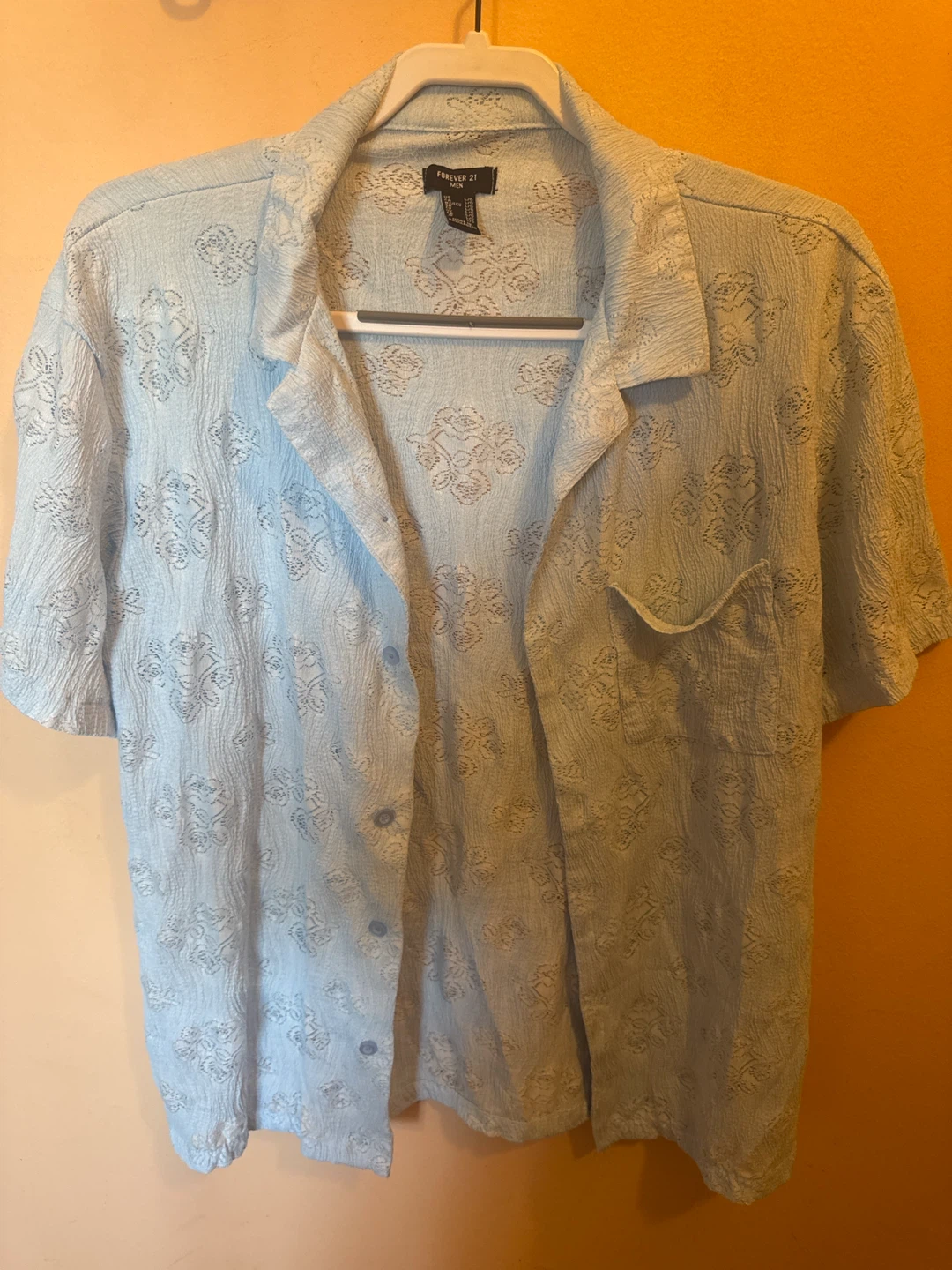 Forever 21 Men's Light Blue Patterned Shirt - Size L