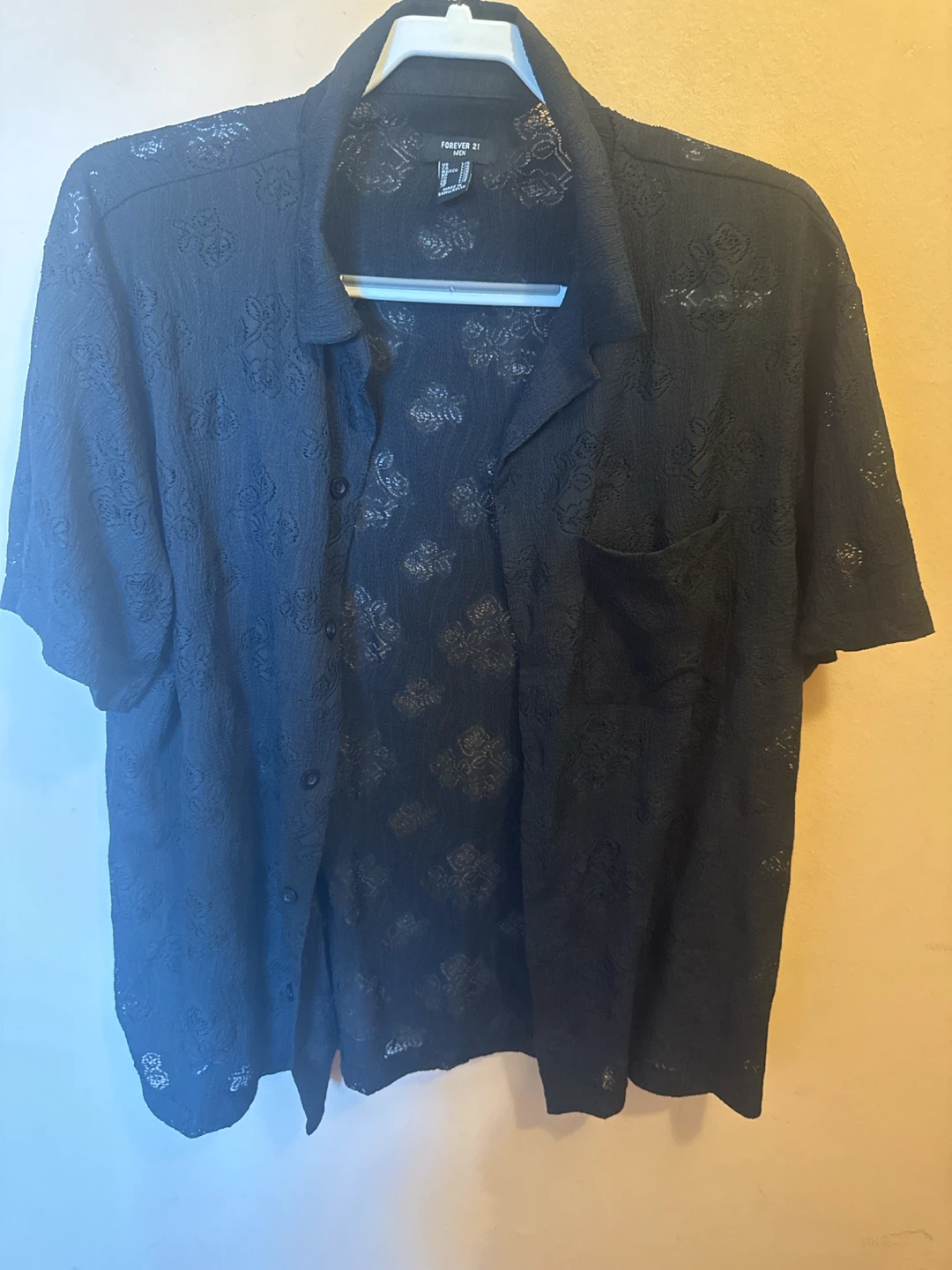 Forever 21 Men Black Lace Button-Up Shirt