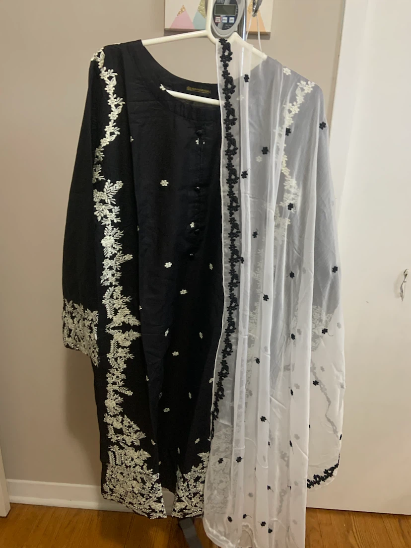 Black embroidered shalwar kameez with dupatta