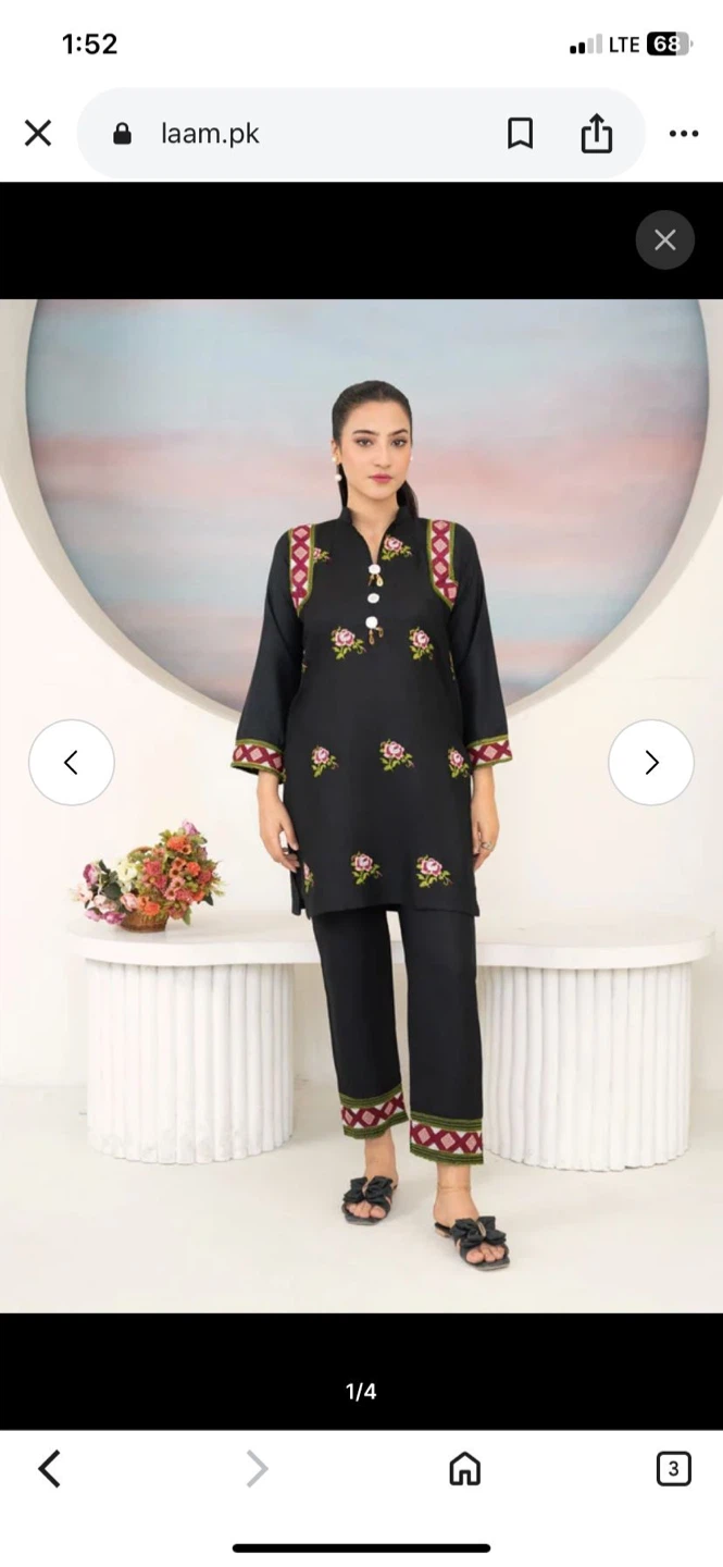 LAAM Black Embroidered Kurti and Pants Set