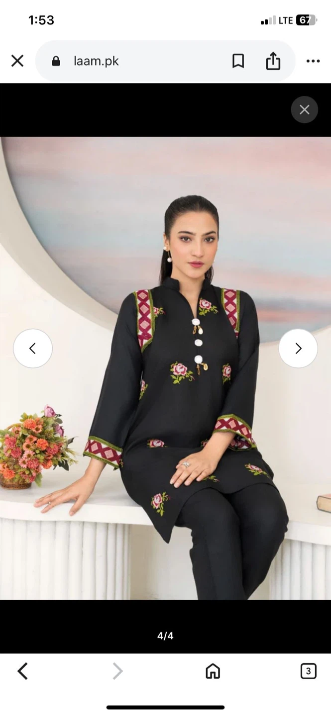 LAAM Black Embroidered Kurti and Pants Set - photo 2