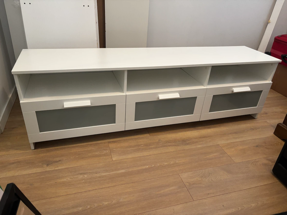 White TV Stand with 3 Drawers