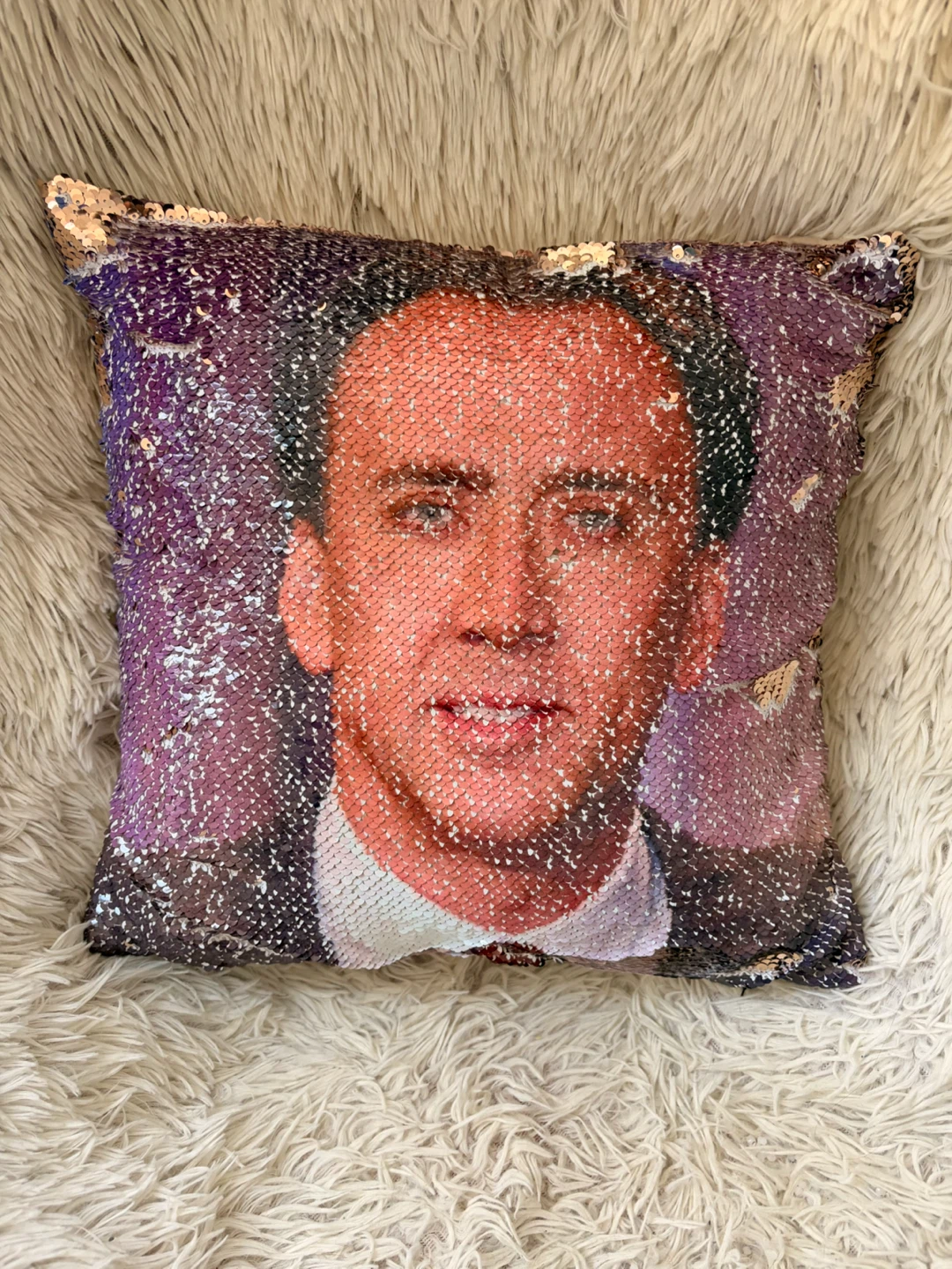 Nicolas Cage Sequin Pillow