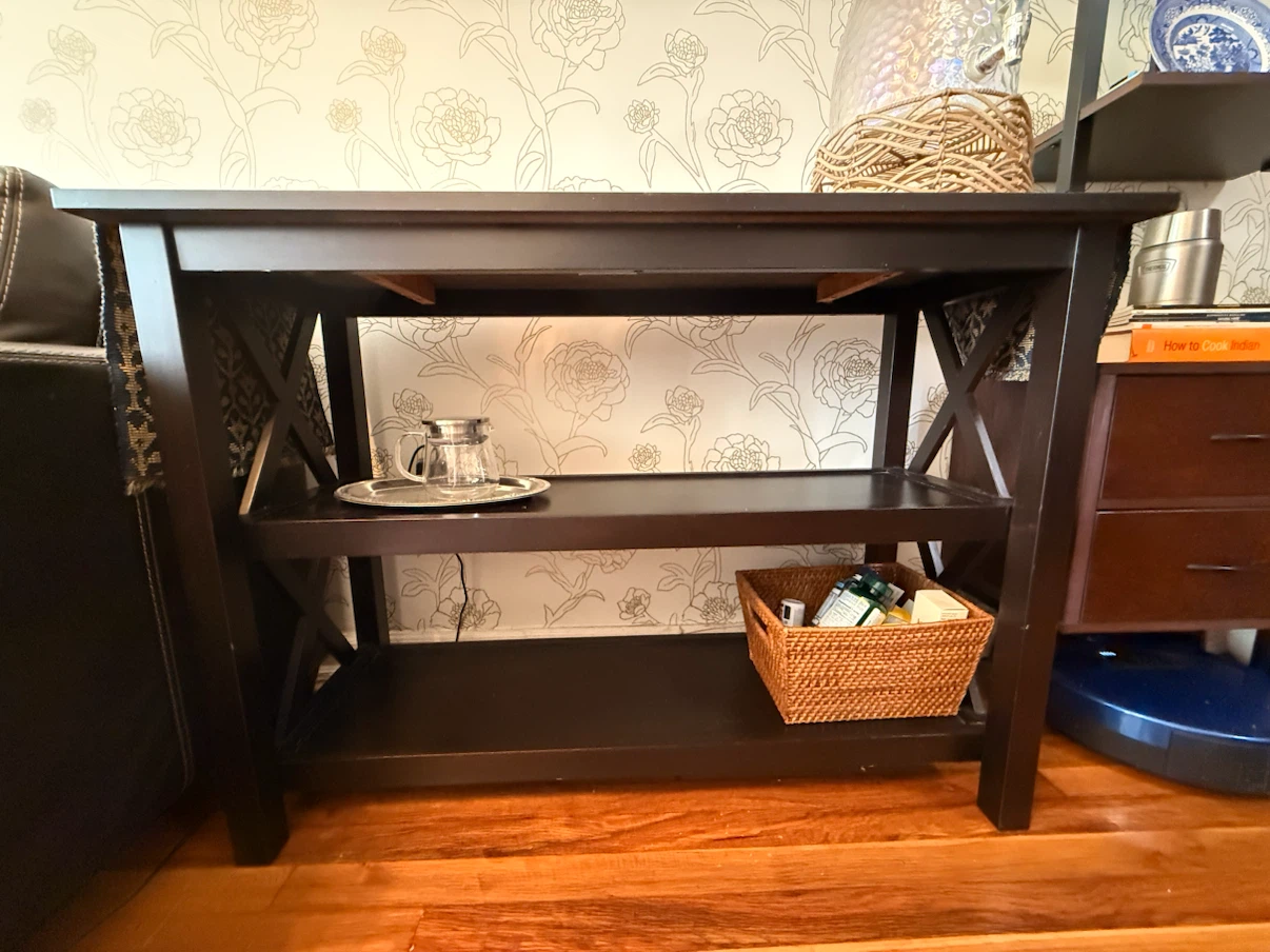 Dark Wood Console Table with Two Shelves