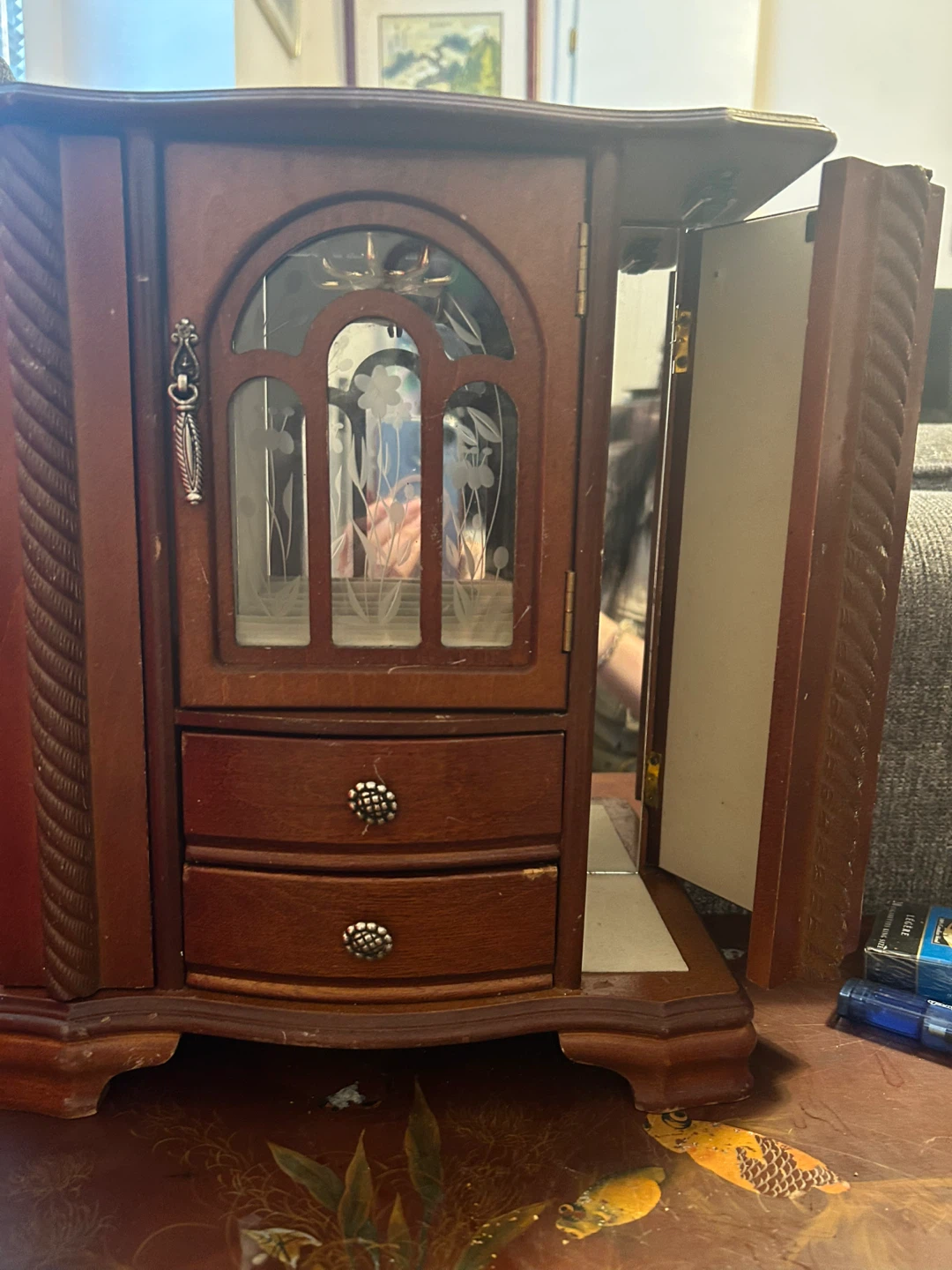 Wooden Jewellery Box with Glass Door and Drawers - photo 3