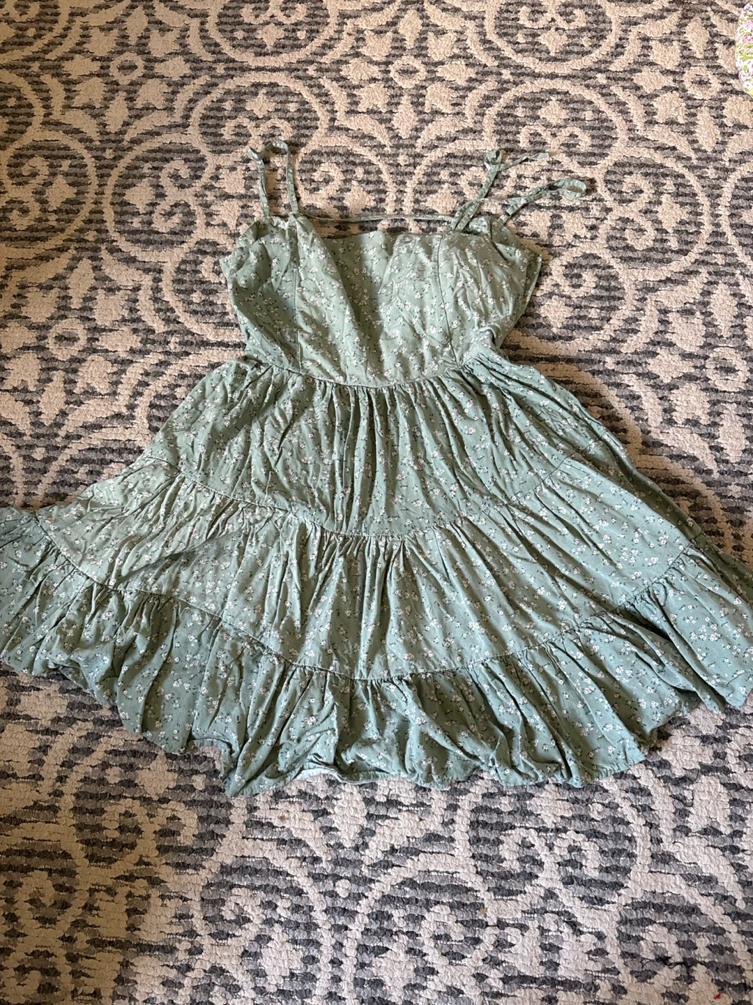 Mint Green Floral Tiered Mini Dress size small