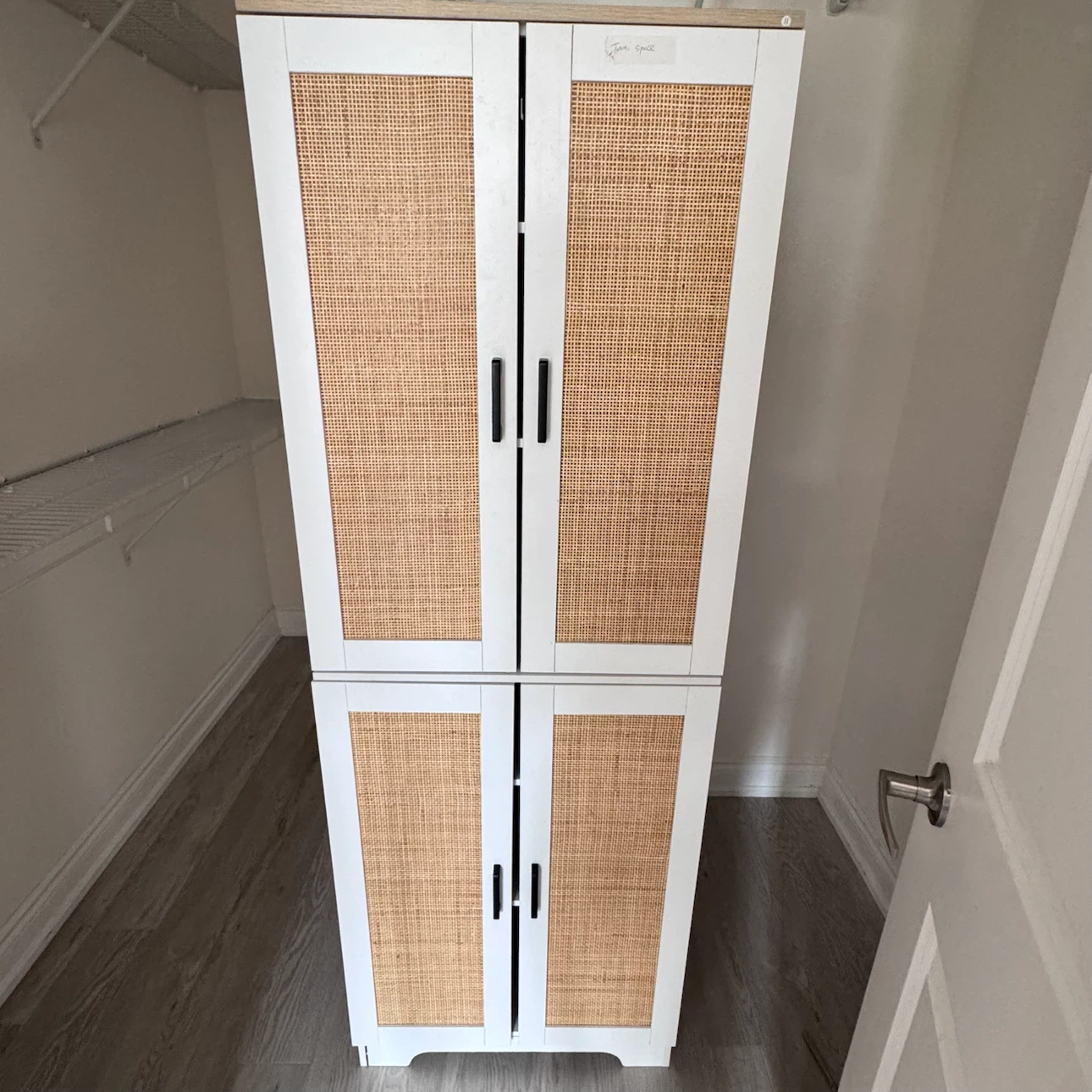 White Storage Cabinet with Cane Doors