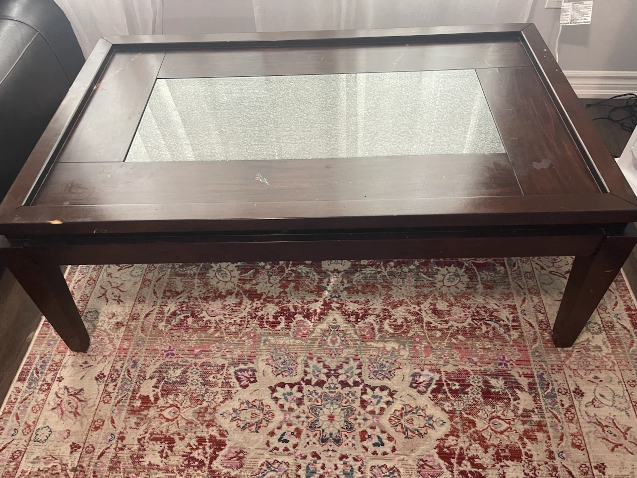 Dark Wood Coffee Table with Cracked Glass Top - photo 2