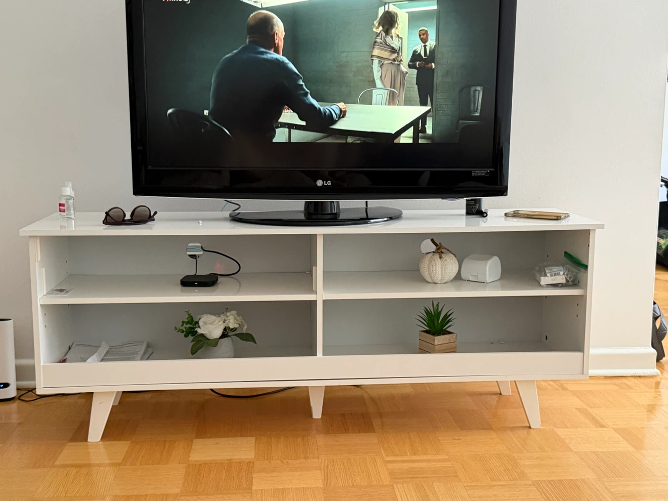 White TV Stand with Storage Shelves - photo 2