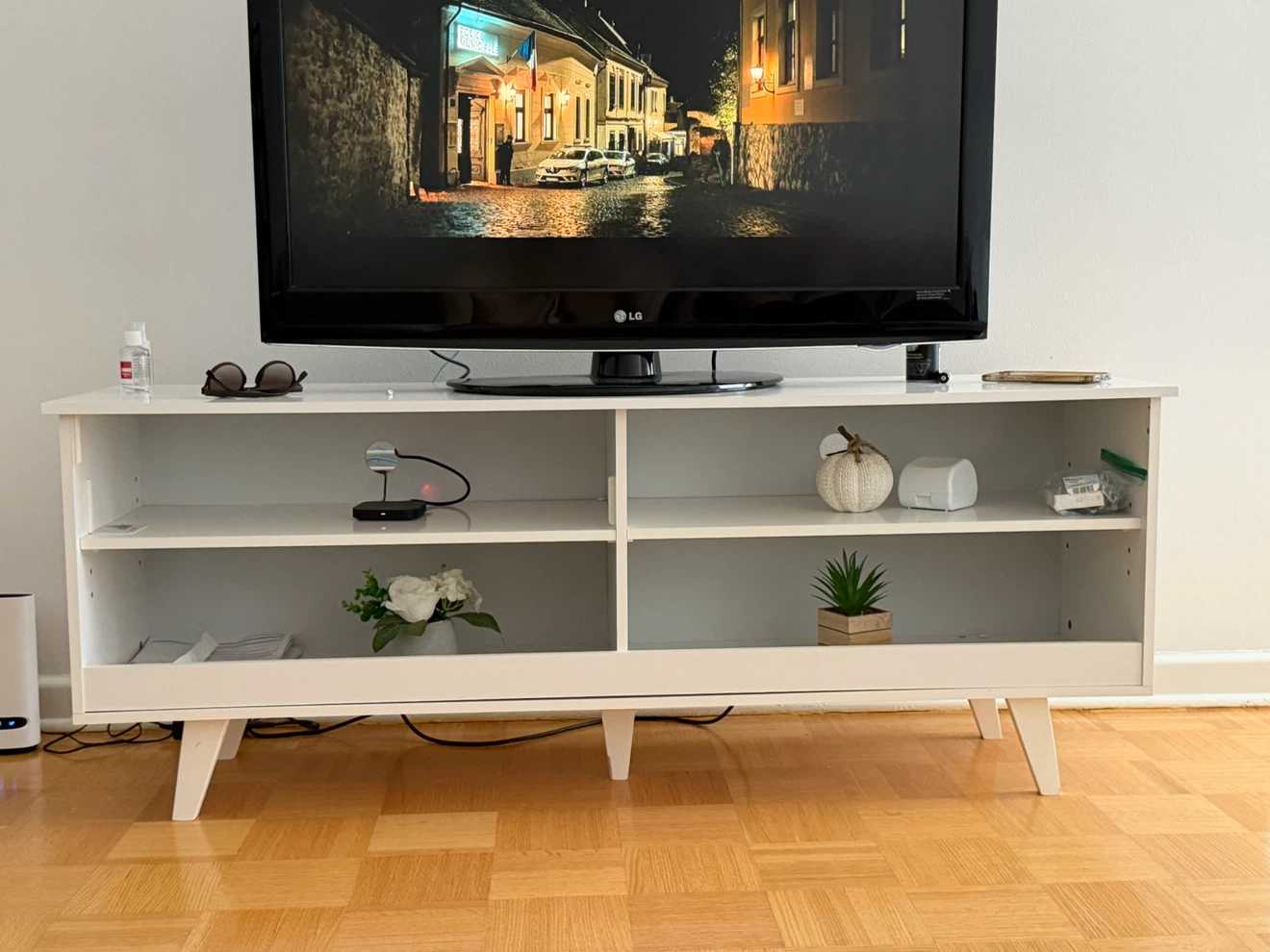 White TV Stand with Storage Shelves - photo 3