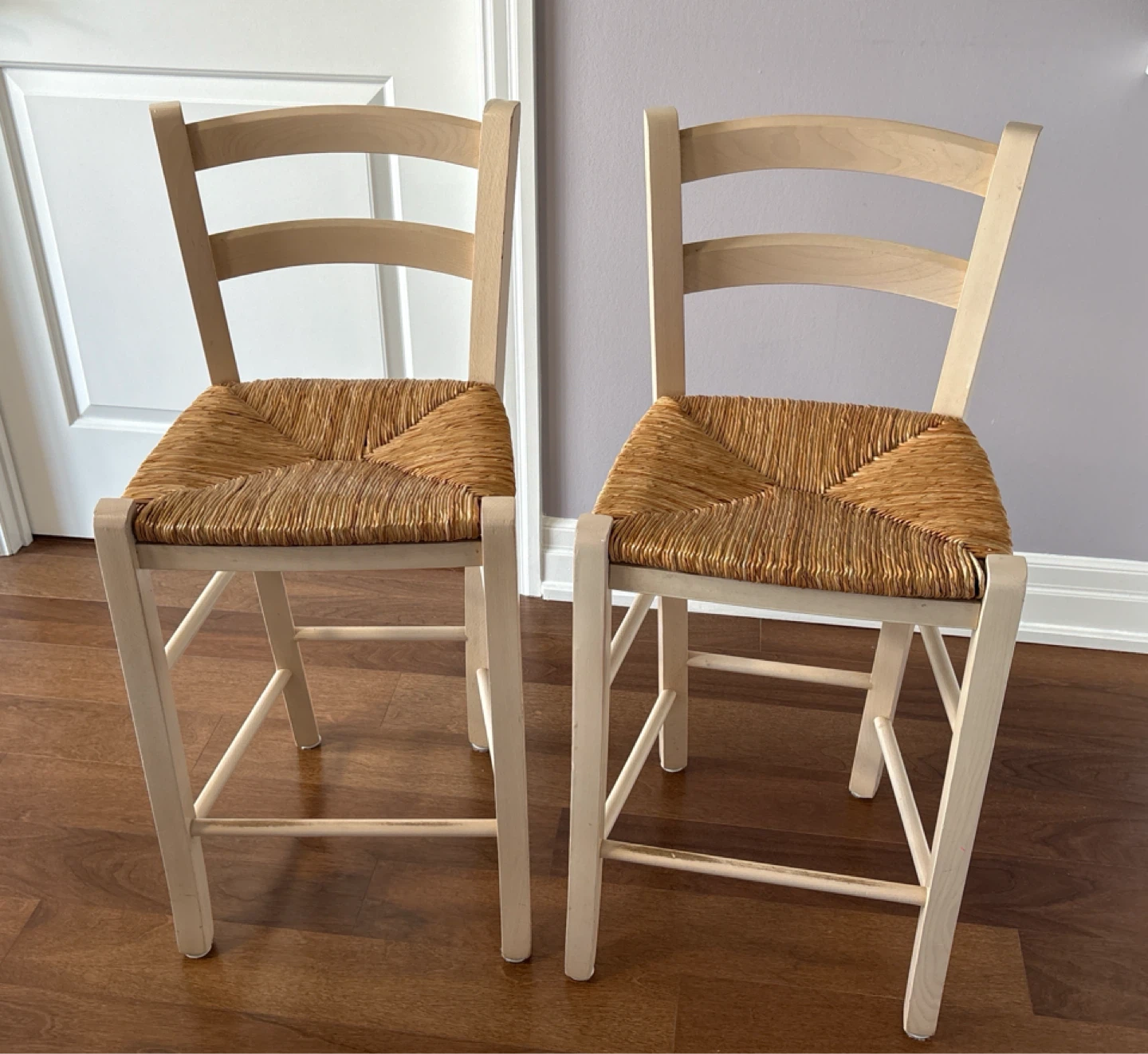 Wooden Bar Stools with Woven Seats (Set of 2)