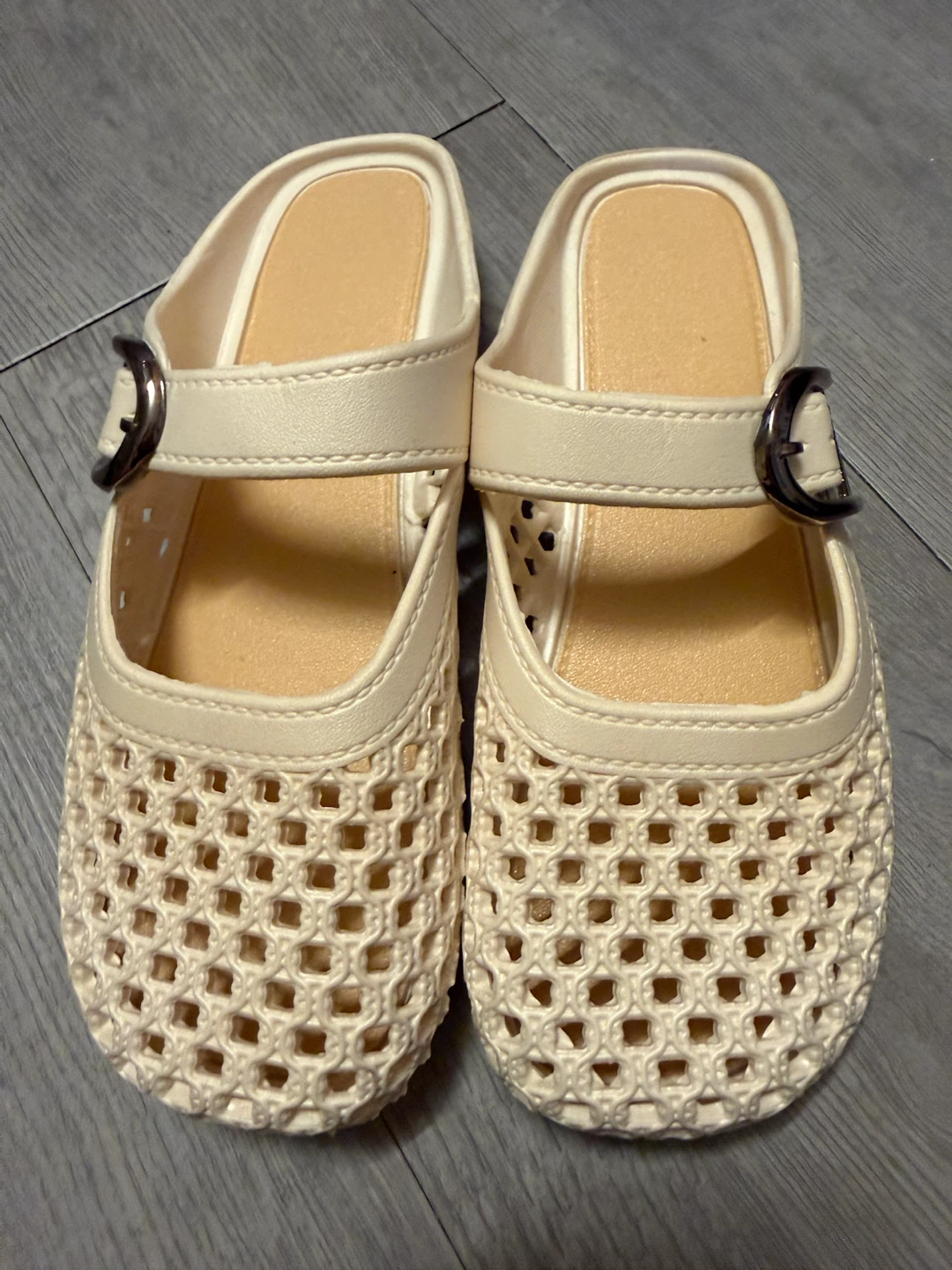 Cream Clogs with Buckle Detail - Size 38-39