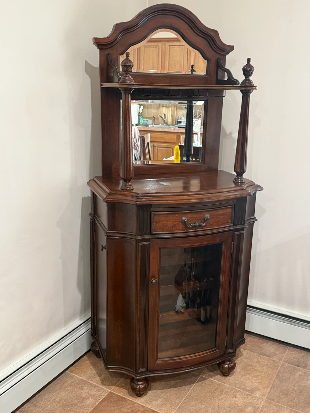 Corner Bar Cabinet with Mirror