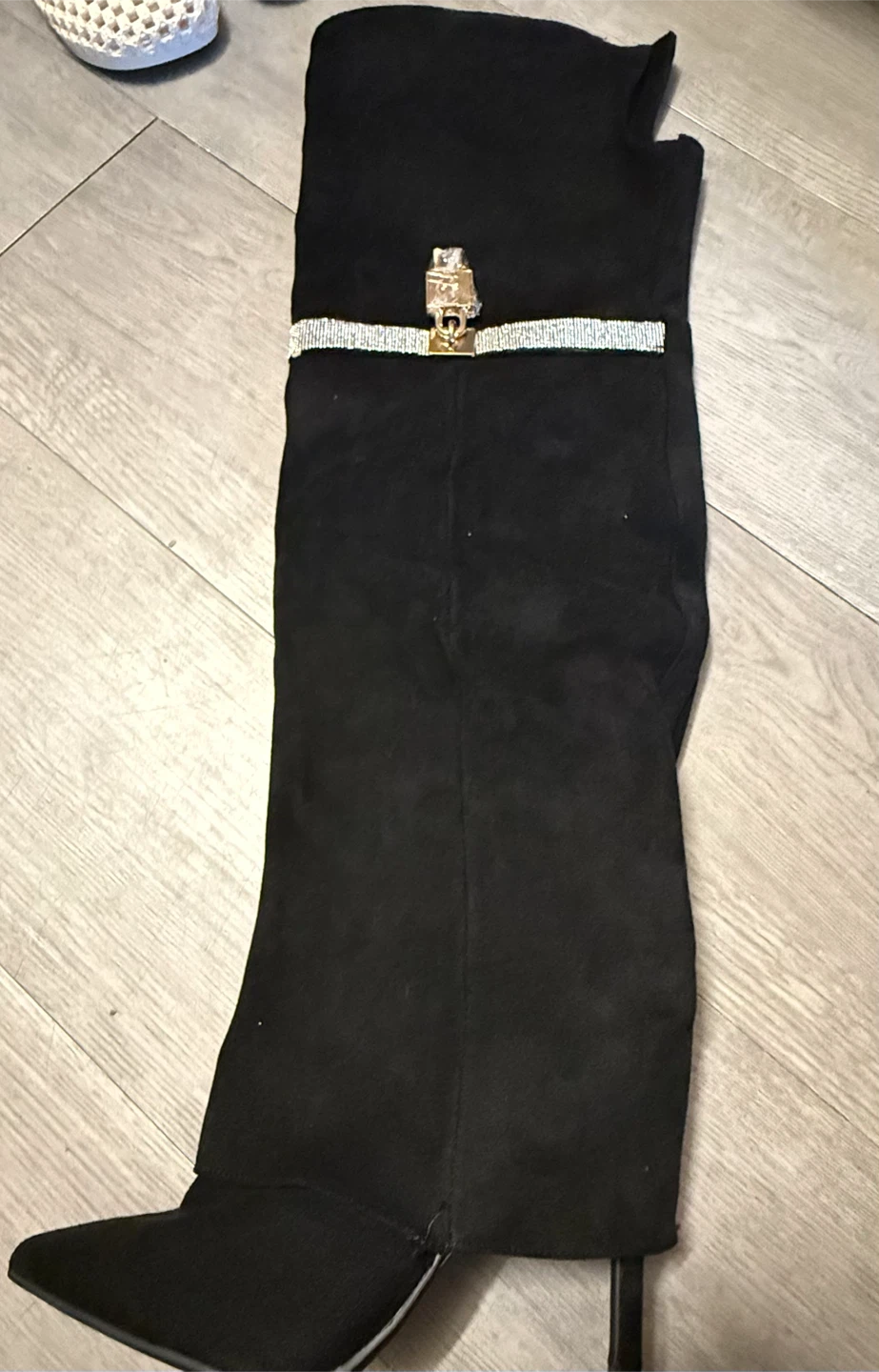 Black Over-the-Knee Boots with Rhinestone Detail