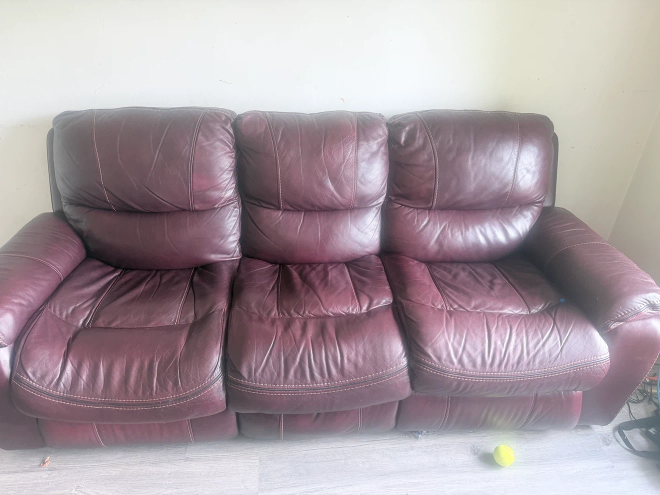 Burgundy Leather 3-Seater Recliner Sofa