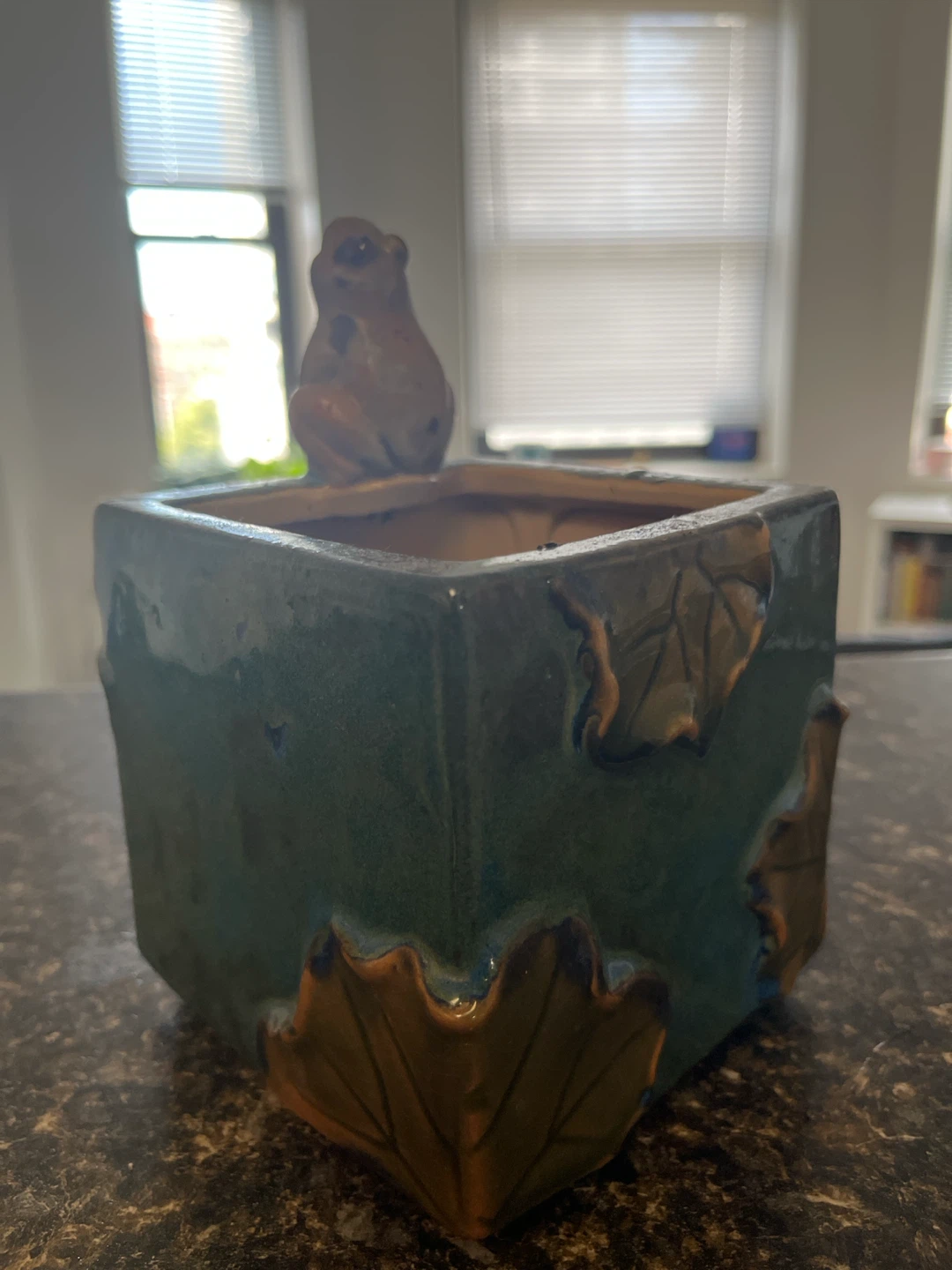 Ceramic planter pot with frog accent