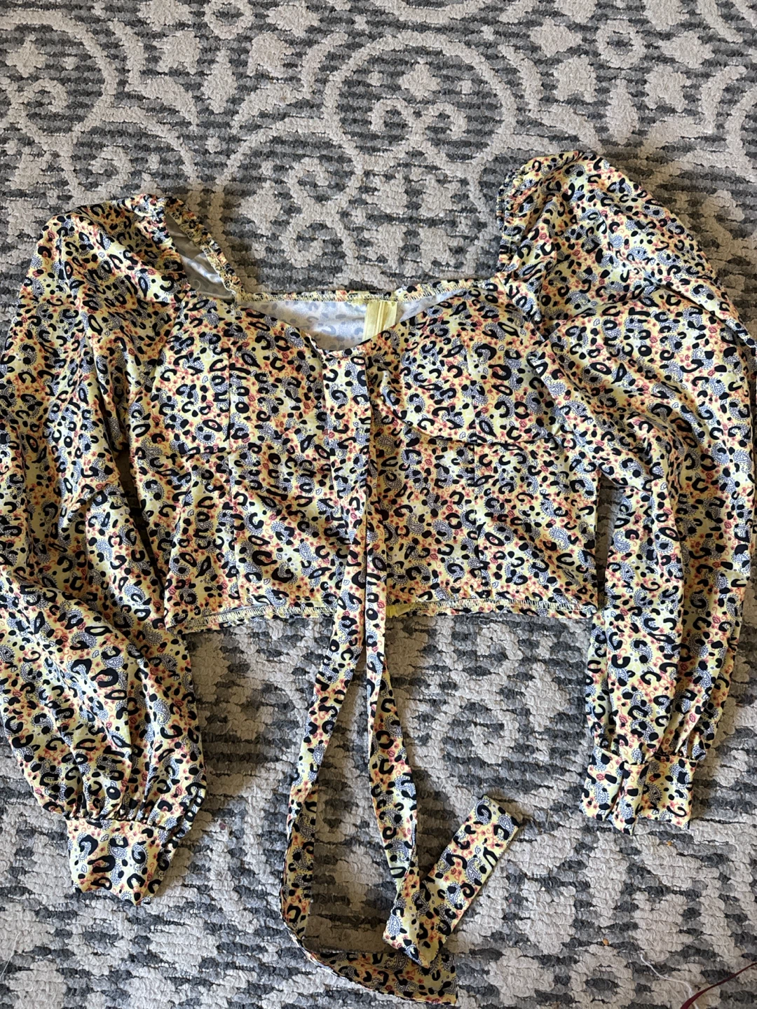 Yellow Leopard Print Cropped Top with Tie size small