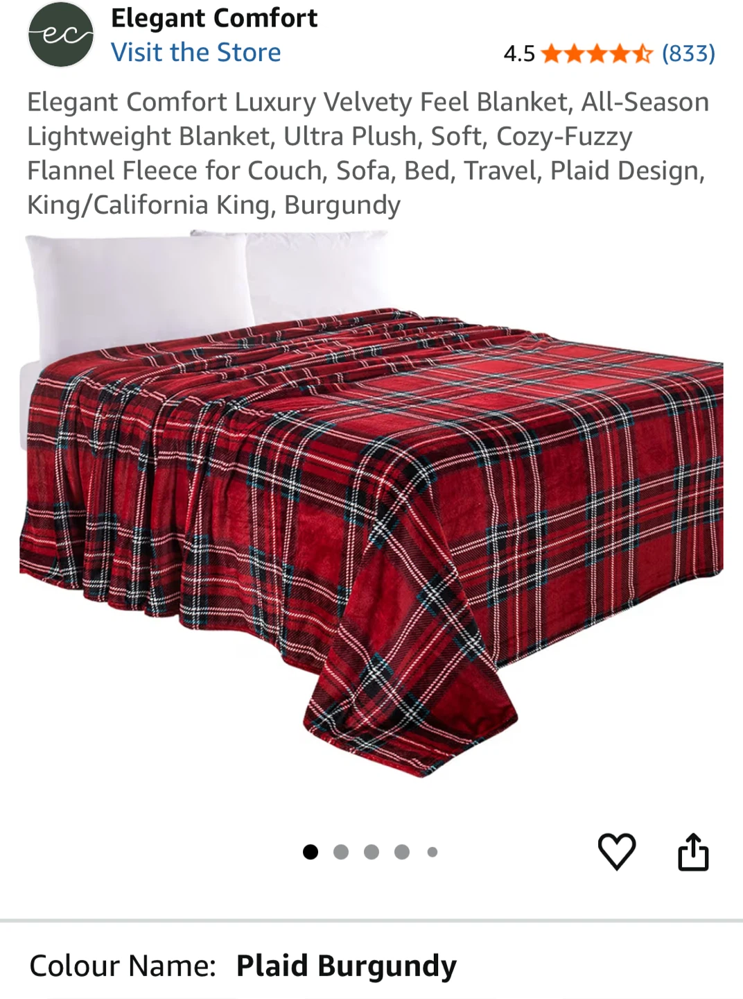 Elegant Comfort Plaid Burgundy Flannel Fleece Blanket