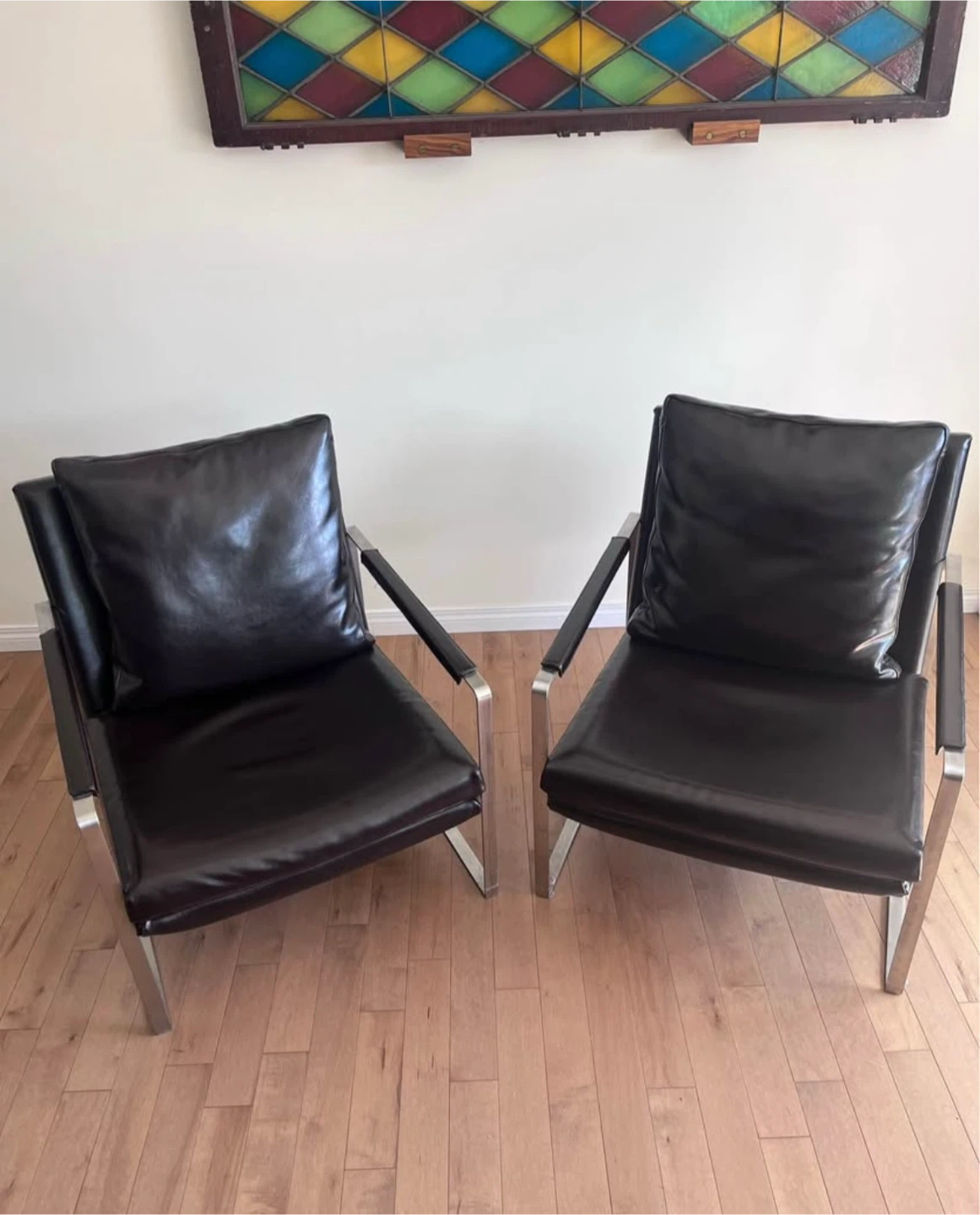 Genuine Mid-century Modern leather arm chairs (2)