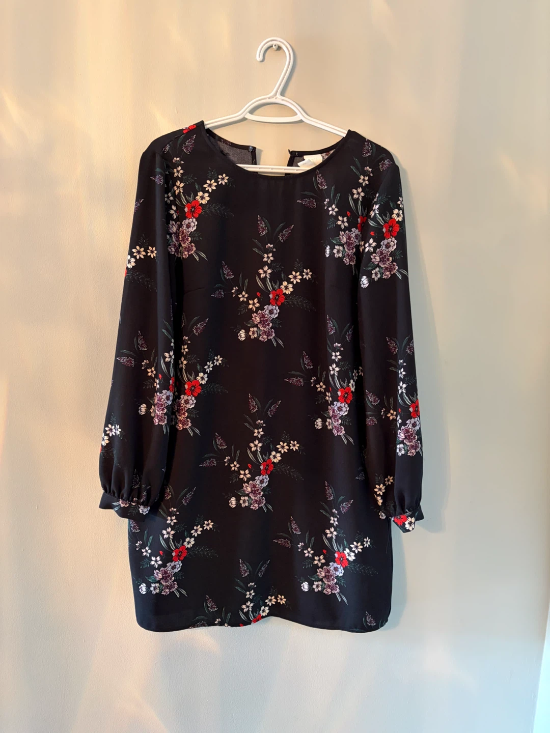 H & M Black Floral Long Sleeve Dress