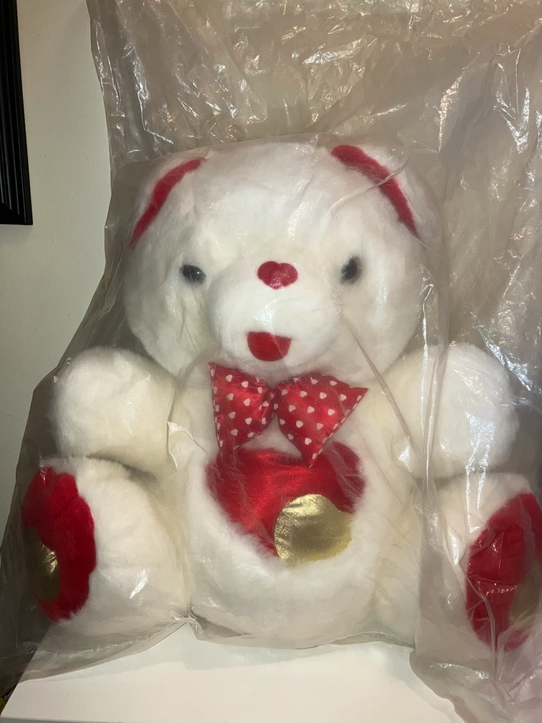 New Sealed-18” Tall White Plush Teddy Bear with Red Heart & Bow