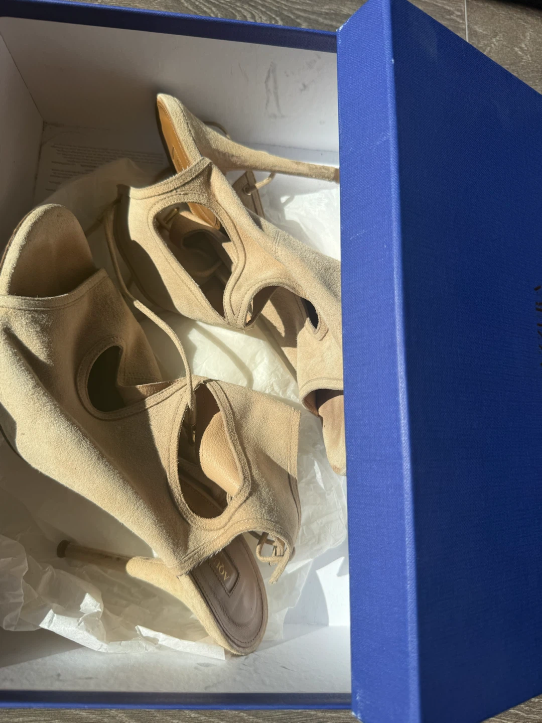 Aquazzura Sexy Thing 105 Suede Heeled Sandals Nude Size 39.5