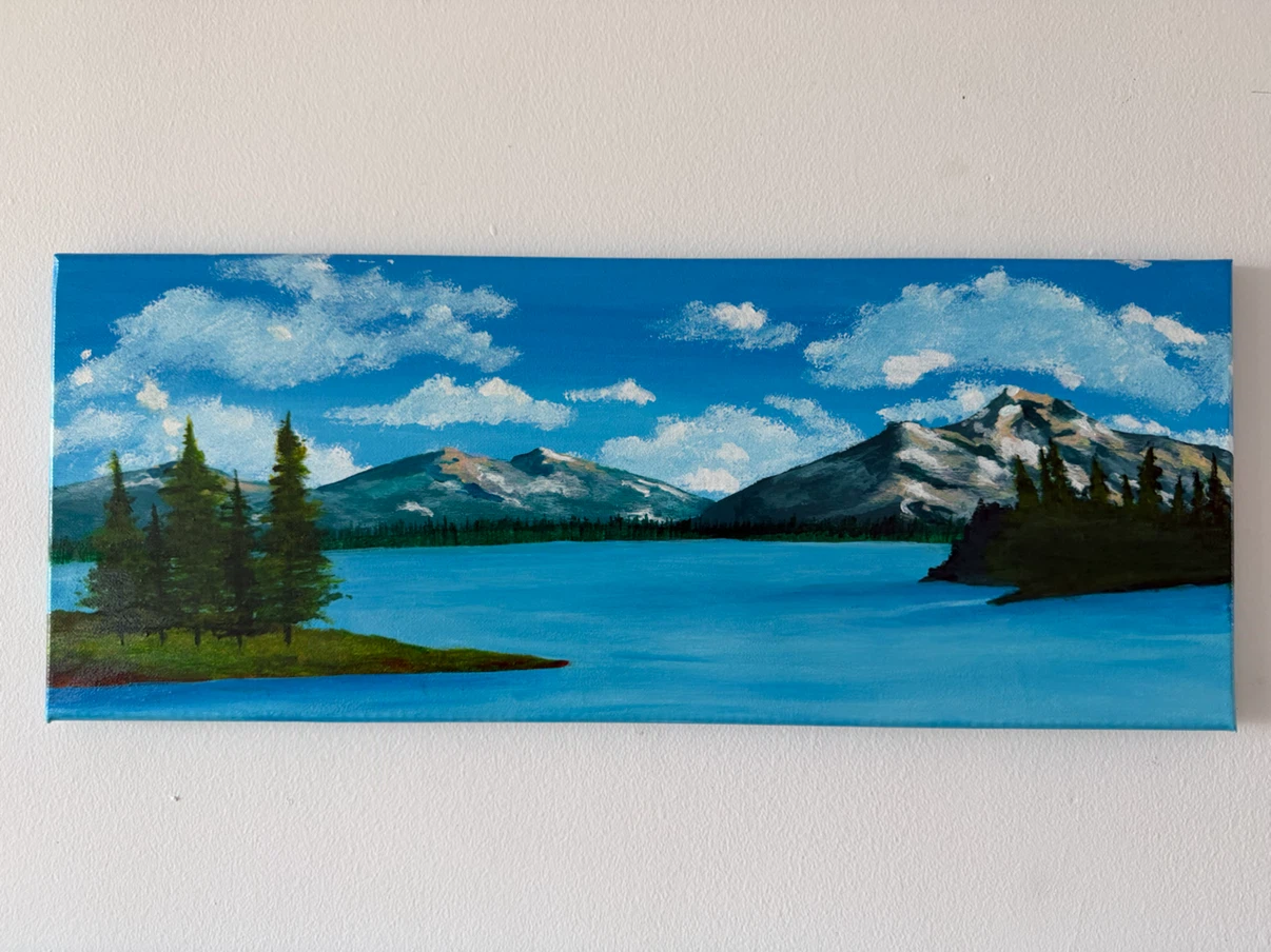 Original Acrylic Painting - Mountain Lake Landscape