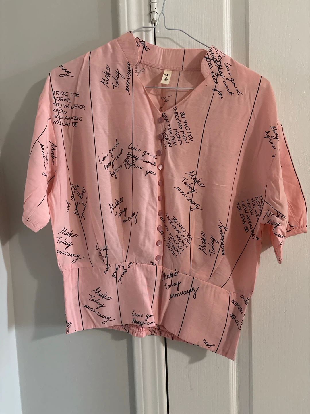 Pink Graphic Print Button-Up Blouse
