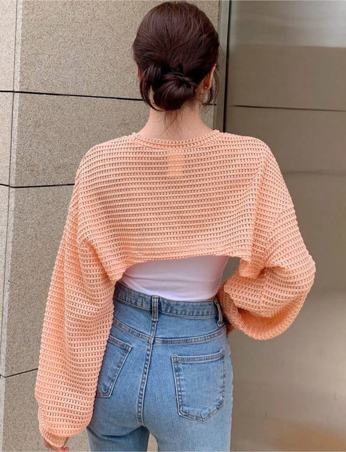 Peach Cropped Mesh Cardigan one size - photo 2