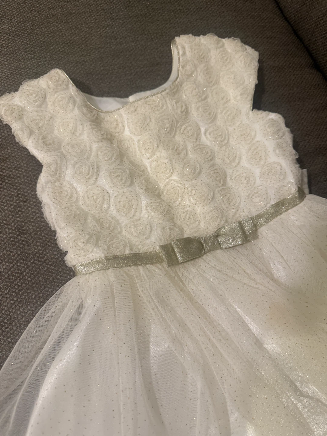 Girls White Sparkly Dress with Bow