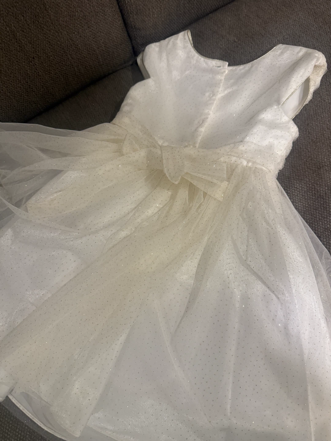 Girls White Sparkly Dress with Bow - photo 2