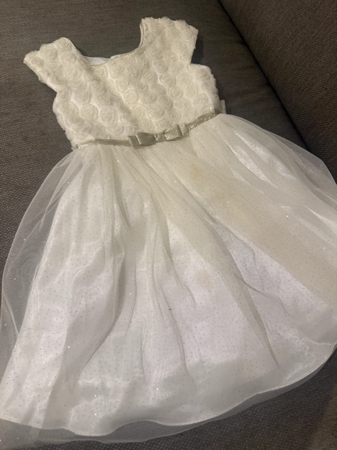 Girls White Sparkly Dress with Bow - photo 3
