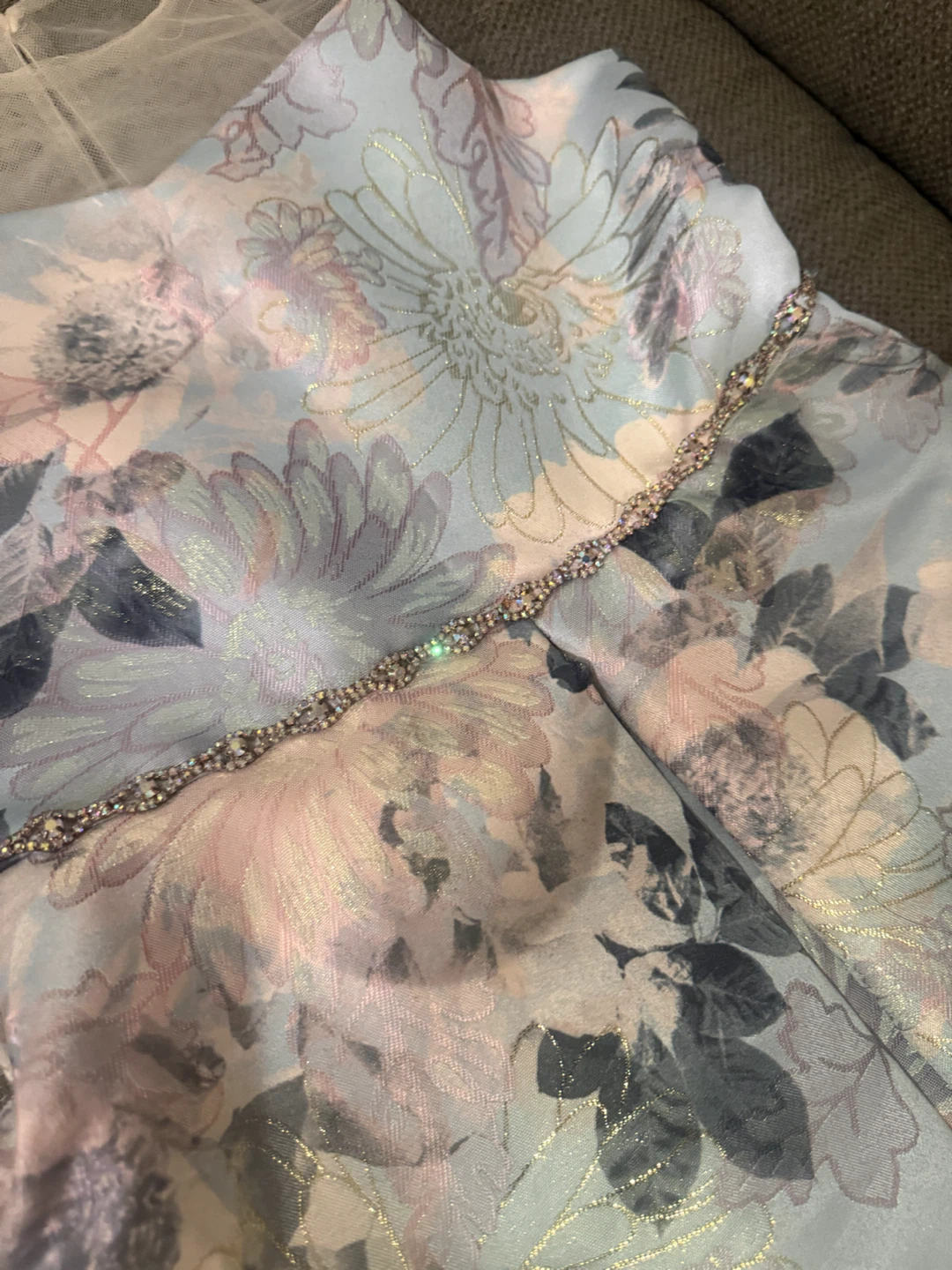 Girls Floral Dress with Rhinestone Belt