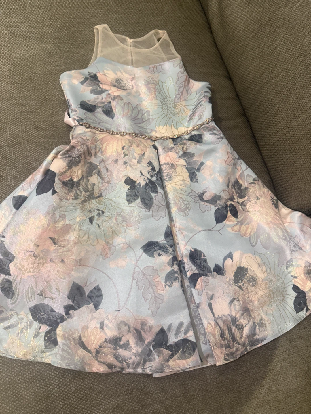Girls Floral Dress with Rhinestone Belt - photo 2